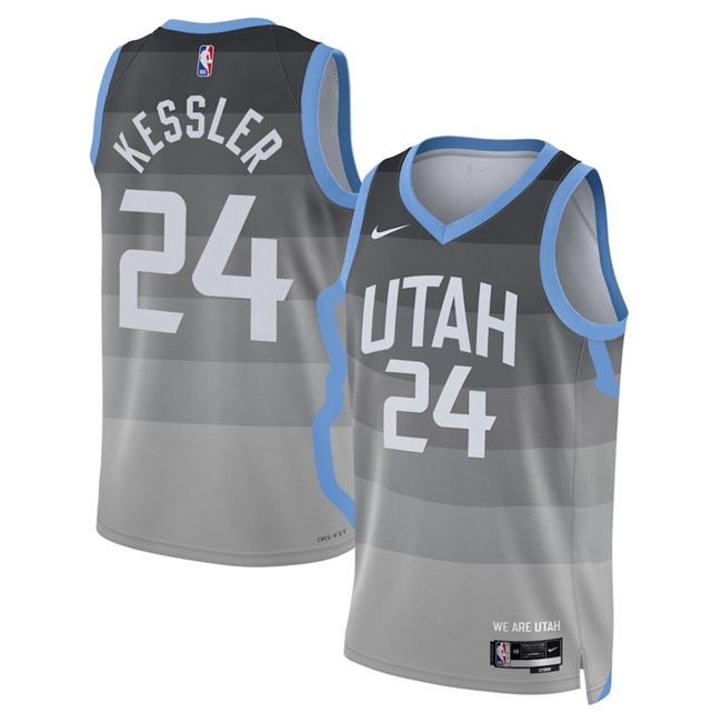 Men's Grey Utah Jazz #24 Walker Kessler 2025/26 City Edition Stitched Basketball Jersey